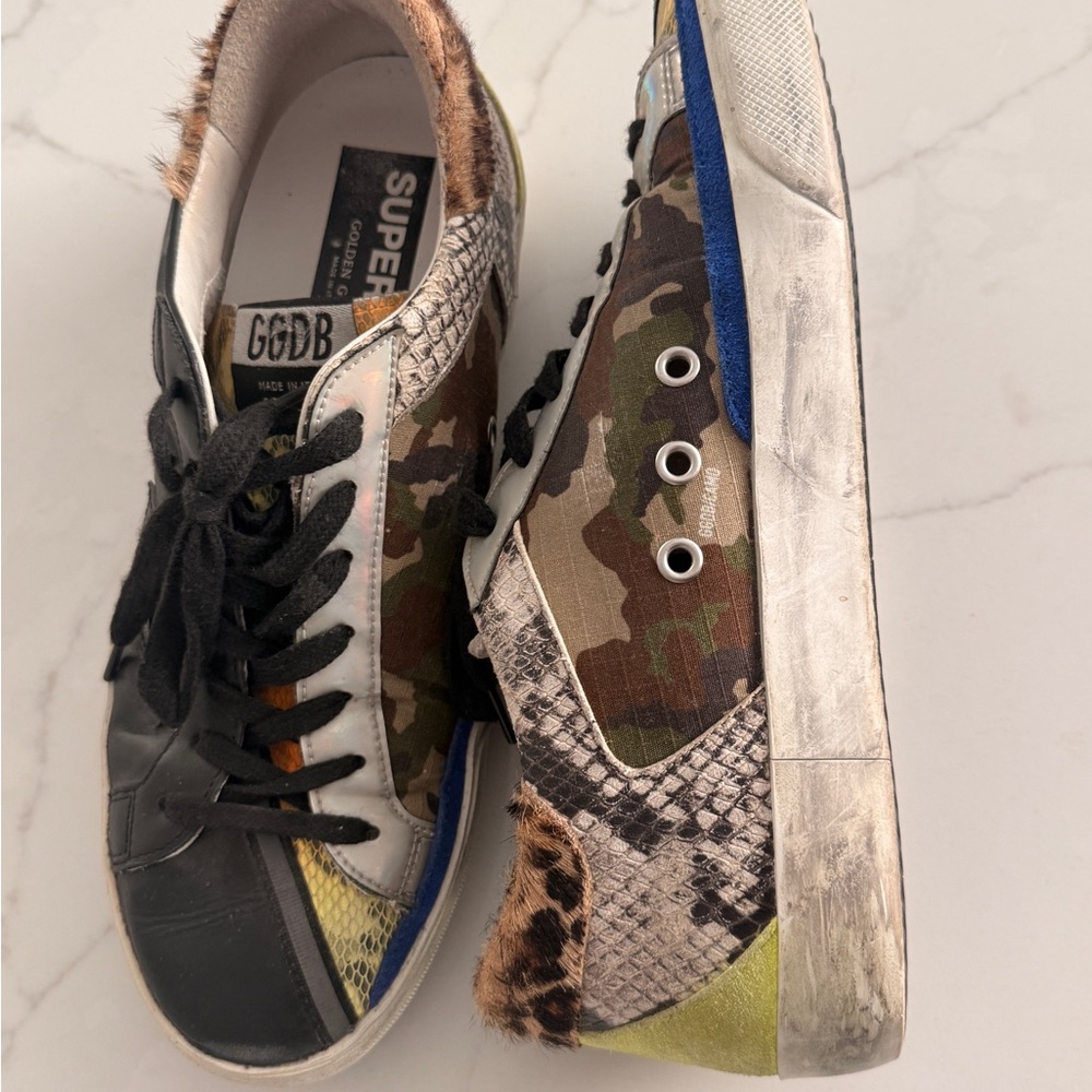 Golden Goose Black and Multicolor Snake Camouflage Superstar Sneakers 9 - Picture 4 of 4